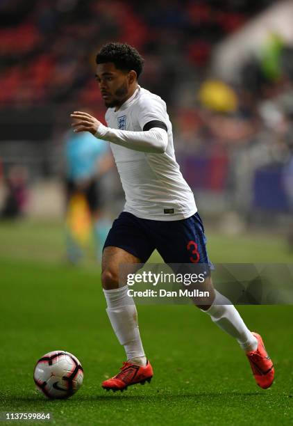 Jay Dasilva of England takes the ball forward during the International Friendly match between England U21 and Poland U21 at Ashton Gate on March 21,...