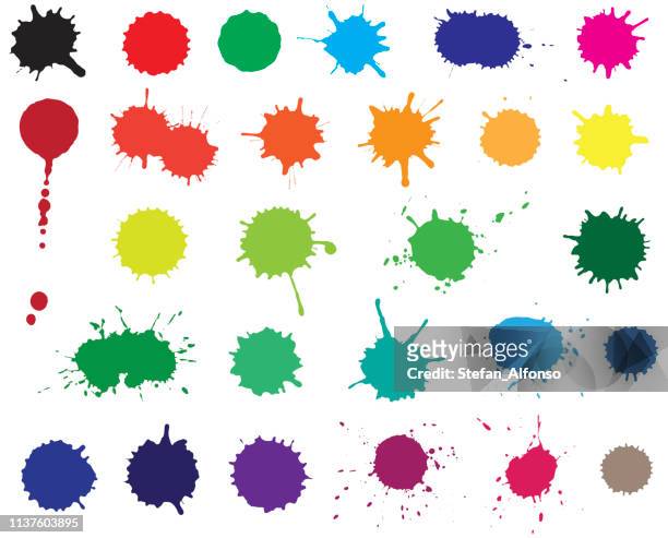 vector set of ink blobs. color splatter isolated on white background - colour splash stock illustrations