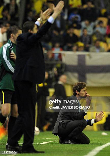 Porto's coach Andre Villas Boas gestures during the UEFA Europa League semi-final second leg football match between Villarreal and Porto at the...