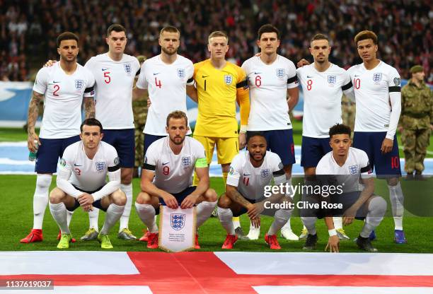England players line up prior to the 2020 UEFA European Championships Group A qualifying match between England and Czech Republic at Wembley Stadium...