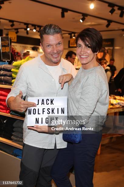 Hardy Krueger Jr. And his wife Alice Krueger attend the Jack Woilfskin Spring/Summer 2019 collection launch during the Jack Wolfskin Night on March...