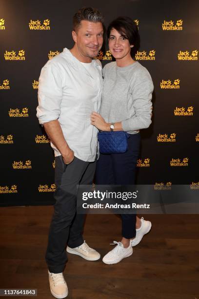 Hardy Krueger Jr. And his wife Alice Krueger attend the Jack Wolfskin Spring/Summer 2019 collection launch during the Jack Wolfskin Night on March...