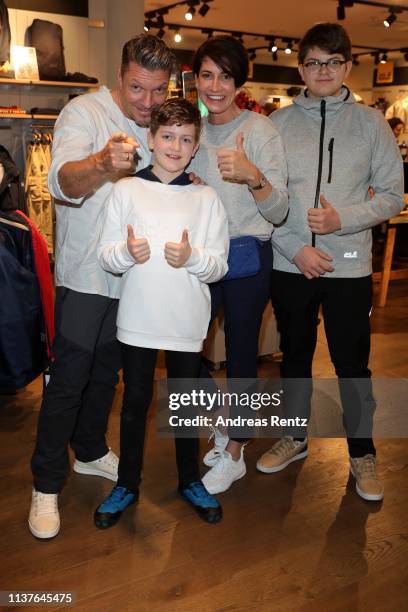 Hardy Krueger Jr. And his wife Alice Krueger with the kids Tamino und Dario attend the Jack Wolfskin Spring/Summer 2019 collection launch during the...