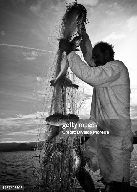 brazil - workers - fisherman - fishing in rio grande - divaldo moreira imagens e fotografias de stock