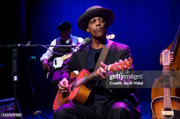 Neville Malcolm and Eric Bibb perform on stage during Blues i Ritmes Festival at Teatre Principal on March 22, 2019 in Badalona, Spain.