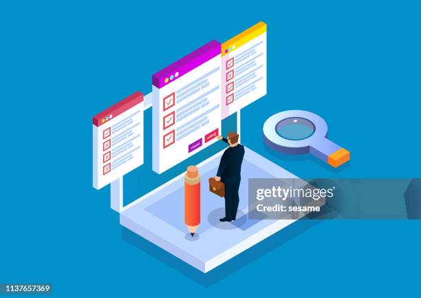 online-test - isometric school stock-grafiken, -clipart, -cartoons und -symbole