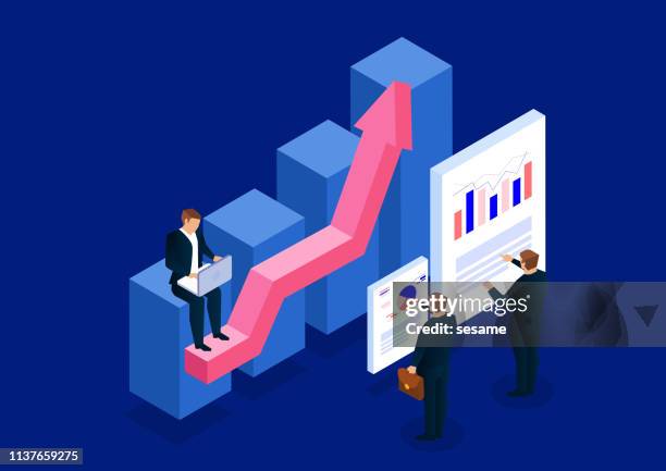 isometric business plan development and data analysis - digital business strategy stock illustrations