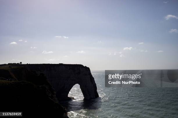 Etretat, Normandy, France, March 25, 2019. The cliff of La Manneporte in good weather. Etretat, Normandie, France, le 25 mars 2019. La falaise de La...