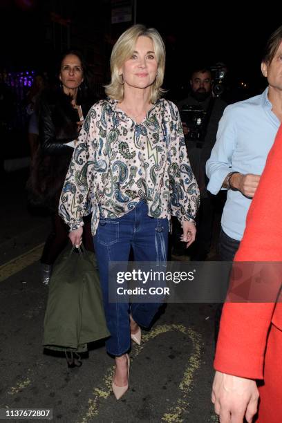 Anthea Turner is seen leaving Annabel's private club Mayfair on March 22, 2019 in London, England.