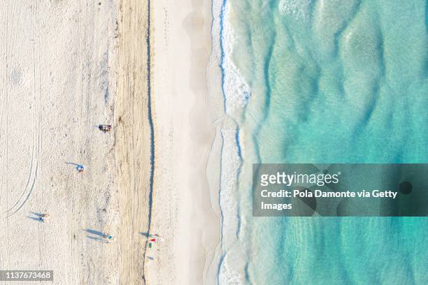 high angle view of south beach miami at south pointe park, florida, usa - miami beach south pointe park stock pictures, royalty-free photos & images