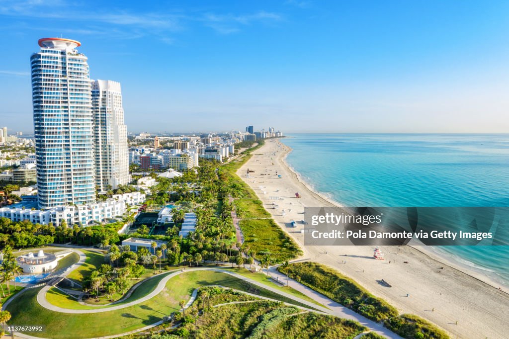 South Beach Miami from South Pointe Park, Florida, USA