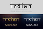 India alphabet font silver and gold. Modern traditional indian typography golden fonts and number. vector illustration