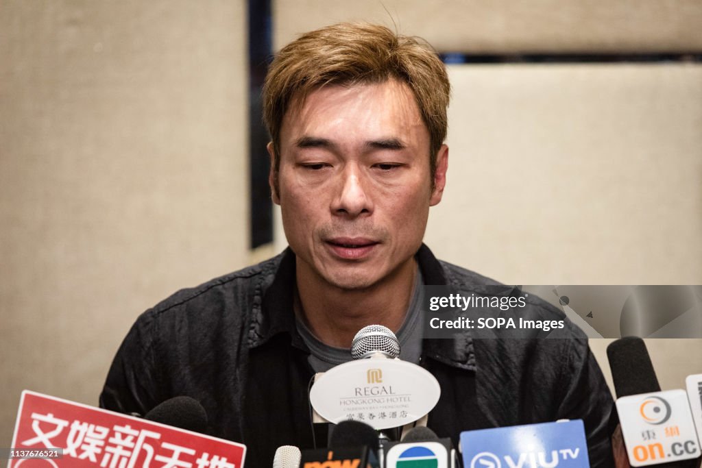 Hong Kong pop star Andy Hui Chi-on (51) seen speaking at a...