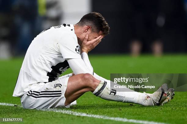 Cristiano Ronaldo of Juventus FC is disappointed after missing a chance during the UEFA Champions League Quarter Final second leg football match...