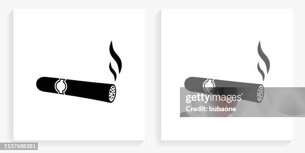 bildbanksillustrationer, clip art samt tecknat material och ikoner med cigarr svart och vit fyrkantig ikon - cigarr