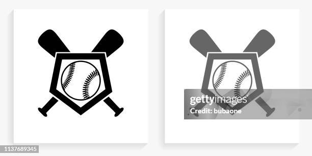 baseball crest black and white square icon - baseball bat vector icon stock illustrations