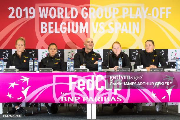 Belgian team players Ysaline Bonaventure, Kirsten Flipkens, Alison Van Uytvanck, Yanina Wickmayer and captain Johan Van Herck give a press conference...