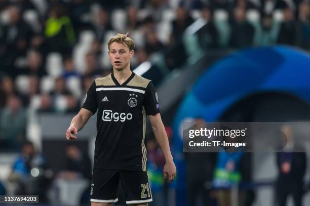 Frenkie de Jong of Ajax Amsterdam looks on during the UEFA Champions League Quarter Final second leg match between Juventus and Ajax at Juventus...