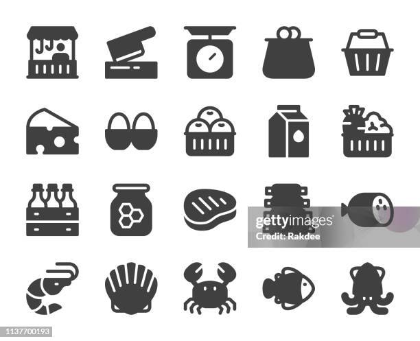 fresh market - icons - raw food icons stock illustrations