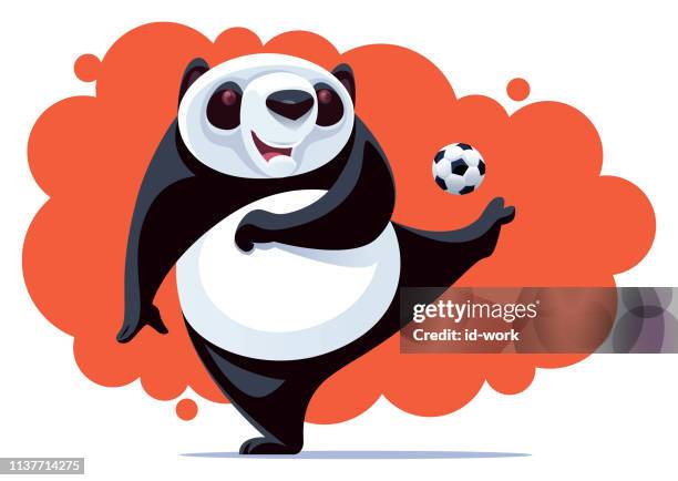 ilustrações, clipart, desenhos animados e ícones de panda feliz chutando bola de futebol - funny football cartoons