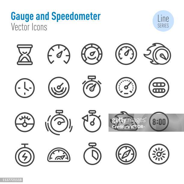 gauge and speedometer icons - vector line series - gas meter stock illustrations