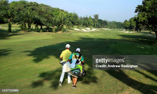 Andrea Pavan of Italy in action on Day Three of the Maybank Championship at Saujana Golf & Country Club, Palm Course on March 23, 2019 in Kuala...