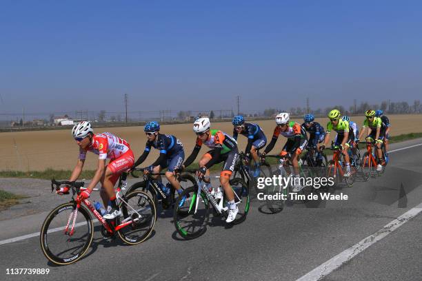 Fausto Masnada of Italy and Team Androni Giocattoli-Sidermec / Guy Sagiv of Israel and Team Israel Cycling Academy / Mirco Maestri of Italy and Team...