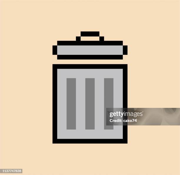 garbage can pixel style - wastepaper bin stock illustrations