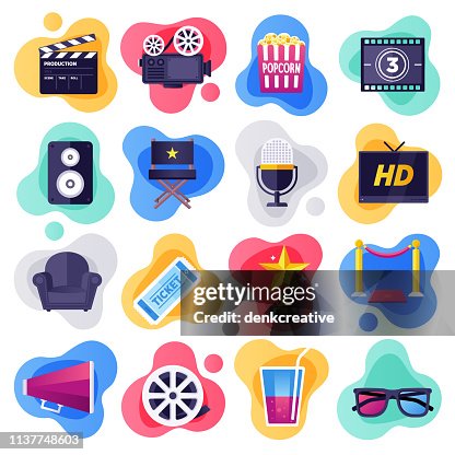 Cinema, Television & Media Industry Flat Flow Style Vector Icon Set Cinema, Television & Media Industry Flat Flow Style Vector Icon Set