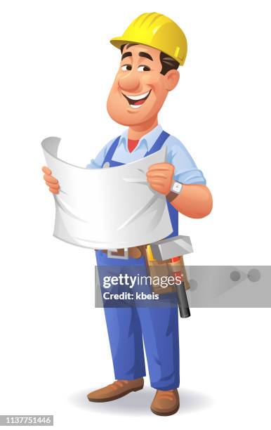 ilustraciones, imágenes clip art, dibujos animados e iconos de stock de plan de explotación de trabajadores de construcción - casco duro