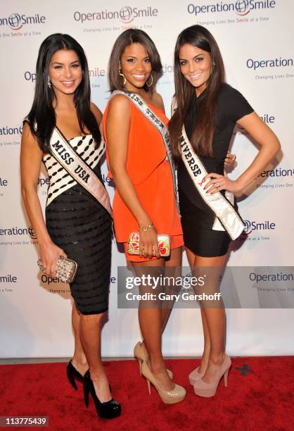 Miss USA Rima Fakih, Miss Teen USA Kamie Crawford and Miss Universe Ximena Navarrete attend Operation Smile as they honor Santo Versace at The 2011...