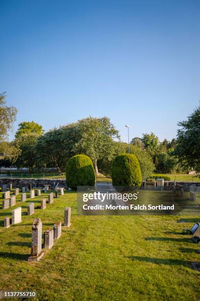 entryway of a cemetery in bømlo, norway - cemetery gate stock pictures, royalty-free photos & images