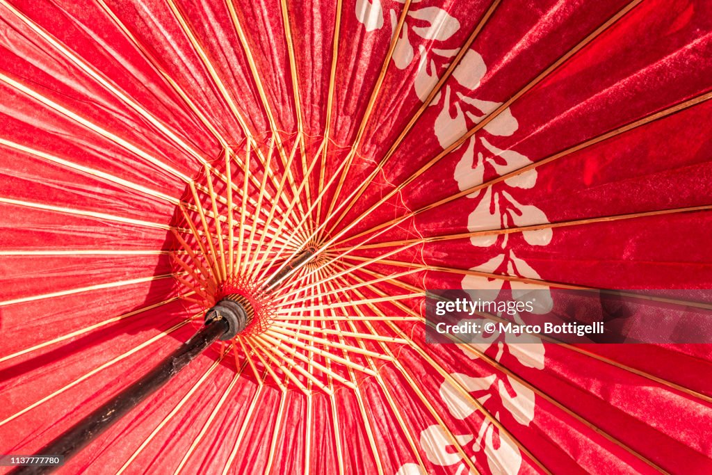 Inside of Japanese washi paper red umbrella