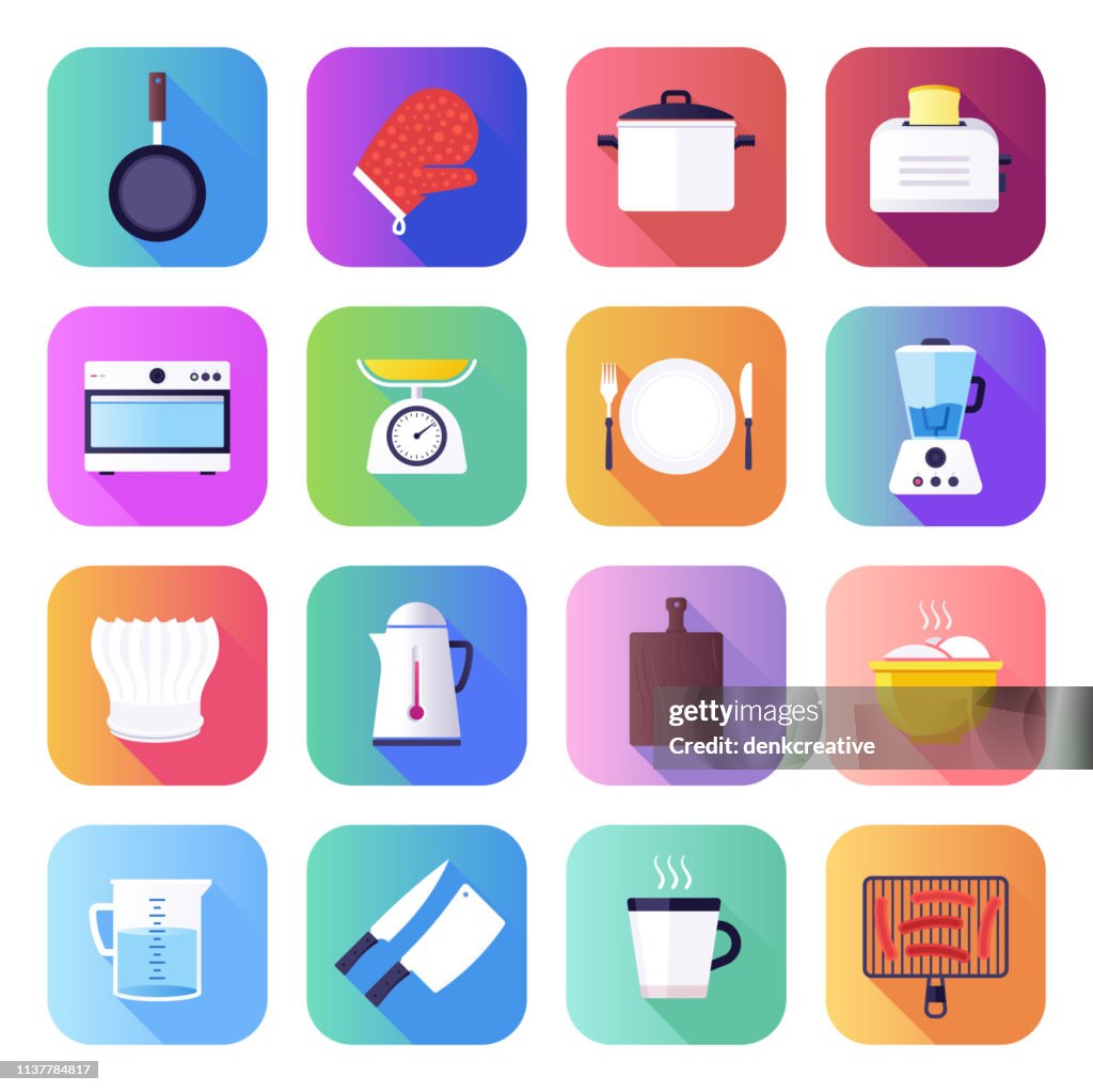 Cooking Appliance & Recipes Flat Smooth Gradient Style Vector Icons Set