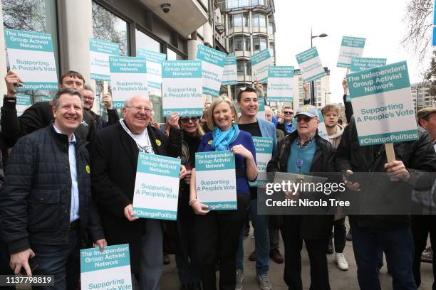 Cross-party MP's Chris Leslie, Mike Gapes, Sarah Wollaston and Gavin Shuker of The Independent Group during the ‘Put It To The People March’ on March...