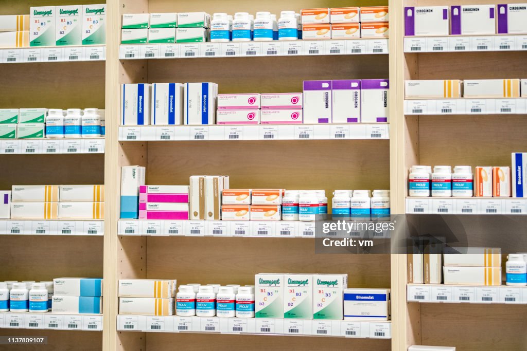 Shelf in a pharmacy