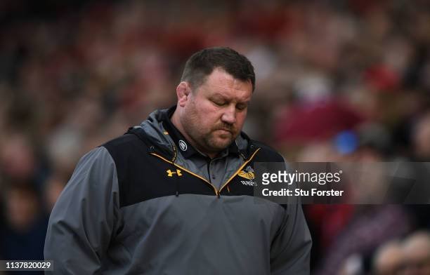 Wasps boss Dai Young looks on during the Gallagher Premiership Rugby match between Gloucester Rugby and Wasps at Kingsholm Stadium on March 23, 2019...