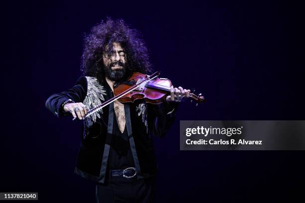 Violinist Ara Malikian performs on stage during the Malaga Film Festival 2019 closing day gala at Cervantes Theater on March 23, 2019 in Malaga,...