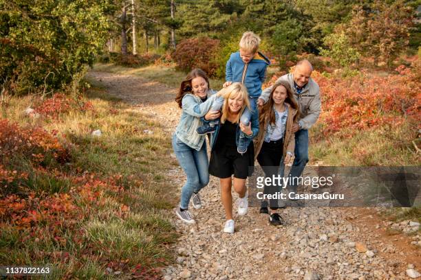 family having fun and bonding in nature - large family stock pictures, royalty-free photos & images