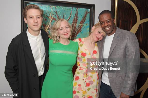 Arthur Darvill, Josie Rourke, Anne-Marie Duff and Adrian Lester attend the press night after party for "Sweet Charity" at The h Club on April 17,...