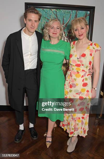 Arthur Darvill, Josie Rourke and Anne-Marie Duff attend the press night after party for "Sweet Charity" at The h Club on April 17, 2019 in London,...