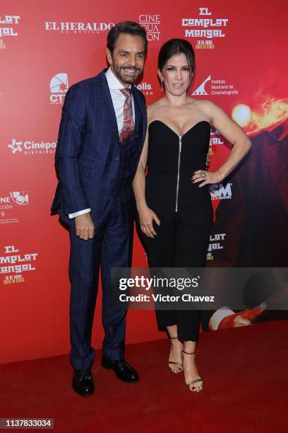 Eugenio Derbez and Alessandra Rosaldo attend "El Complot Mongol" Mexico City premiere at Cinepolis Diana on April 17, 2019 in Mexico City, Mexico.