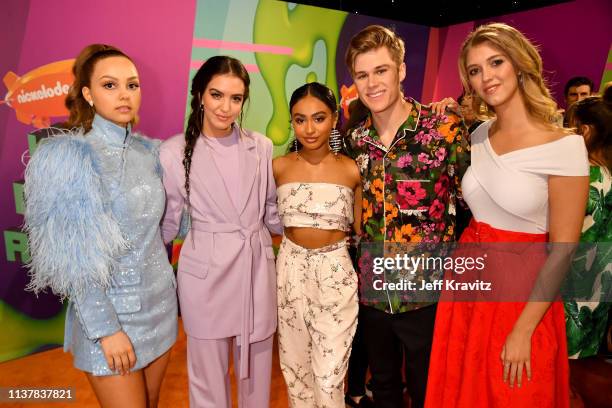 Savannah May, Lilimar Hernandez, Daniella Perkins, Kaj van der Voort and Lexi DiBenedetto attend Nickelodeon's 2019 Kids' Choice Awards at Galen...
