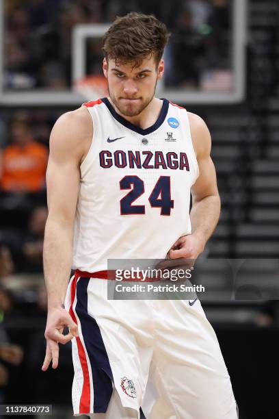 Corey Kispert of the Gonzaga Bulldogs reacts to a play against the Baylor Bears during their game in the Second Round of the NCAA Basketball...