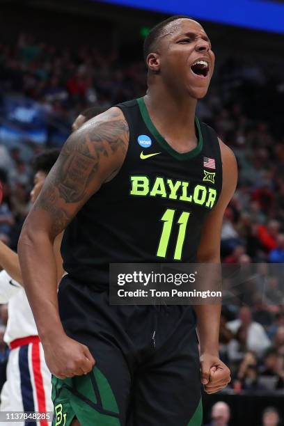 Mark Vital of the Baylor Bears reacts to a play against the Gonzaga Bulldogs during their game in the Second Round of the NCAA Basketball Tournament...