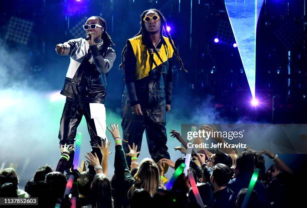 Migos performs onstage at Nickelodeon's 2019 Kids' Choice Awards at Galen Center on March 23, 2019 in Los Angeles, California.