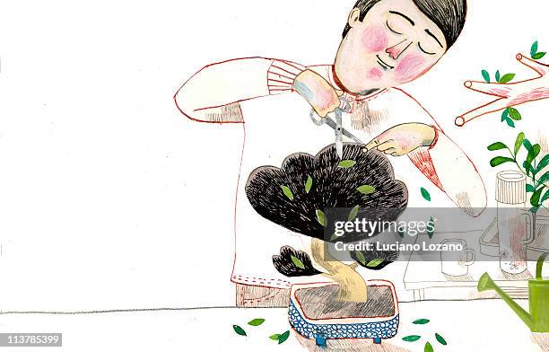 my neighbour bonsai - hedge trimmer stock illustrations