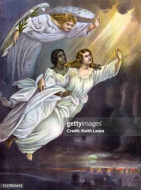 flight of the spirits - religious illustration stock illustrations