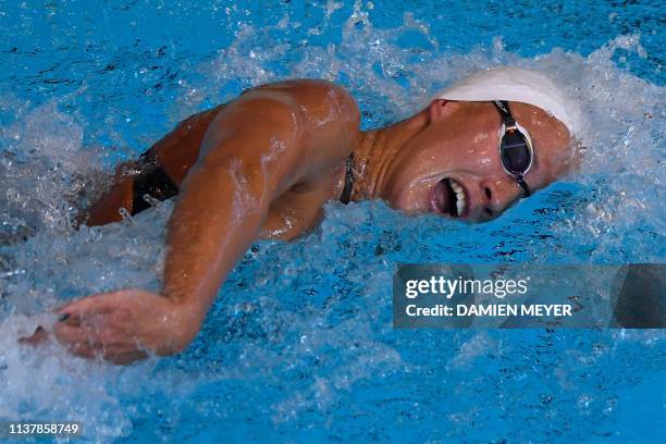 France's Alizee Morel competes in a heat of the women's 200m freestyle event of the French swimming championships on April 18, 2019 in Rennes,...