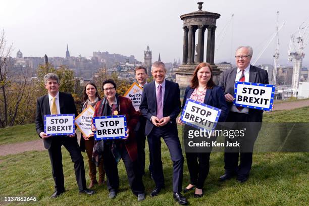Scottish Liberal Democrat leader Willie Rennie introduces his party's candidates for the European elections on Calton Hill, on April 18, 2019 in...
